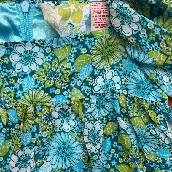 Floral Girl’s Dress Size 7 Blue and Turquoise - Picture 3 of 7